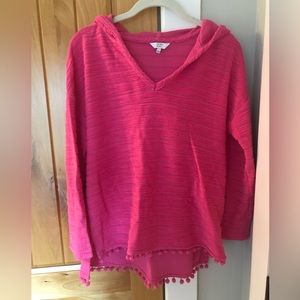 Crown & Ivy Hooded pink Pom swim cover up beach